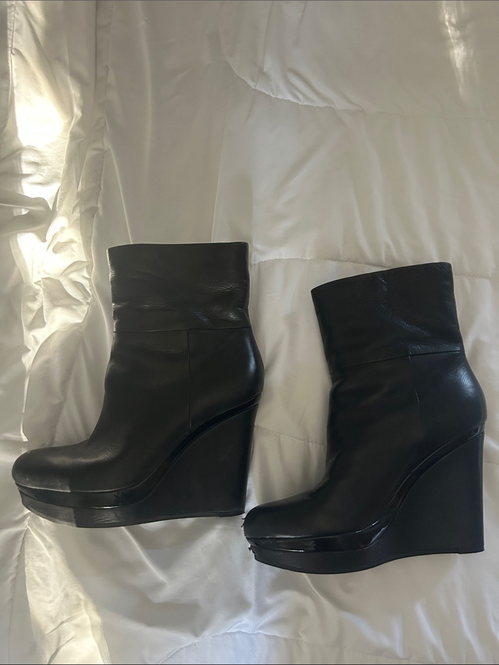 Via Spiga Black Leather Wedge Ankle Boots